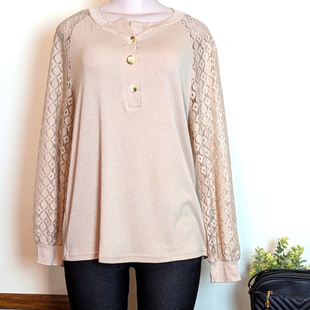 Tan Lace Sleeve Top